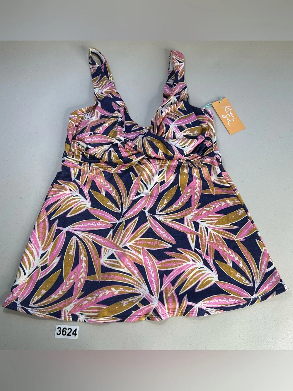 Kona Sol Tankini Top Small Swimsuit Multicolor V Neck Tropical